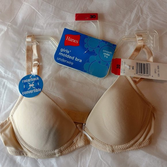Hanes Other - NEW Hanes Super Soft Girls Convertible Strap Bra Molded Underwire Size 30 NWT